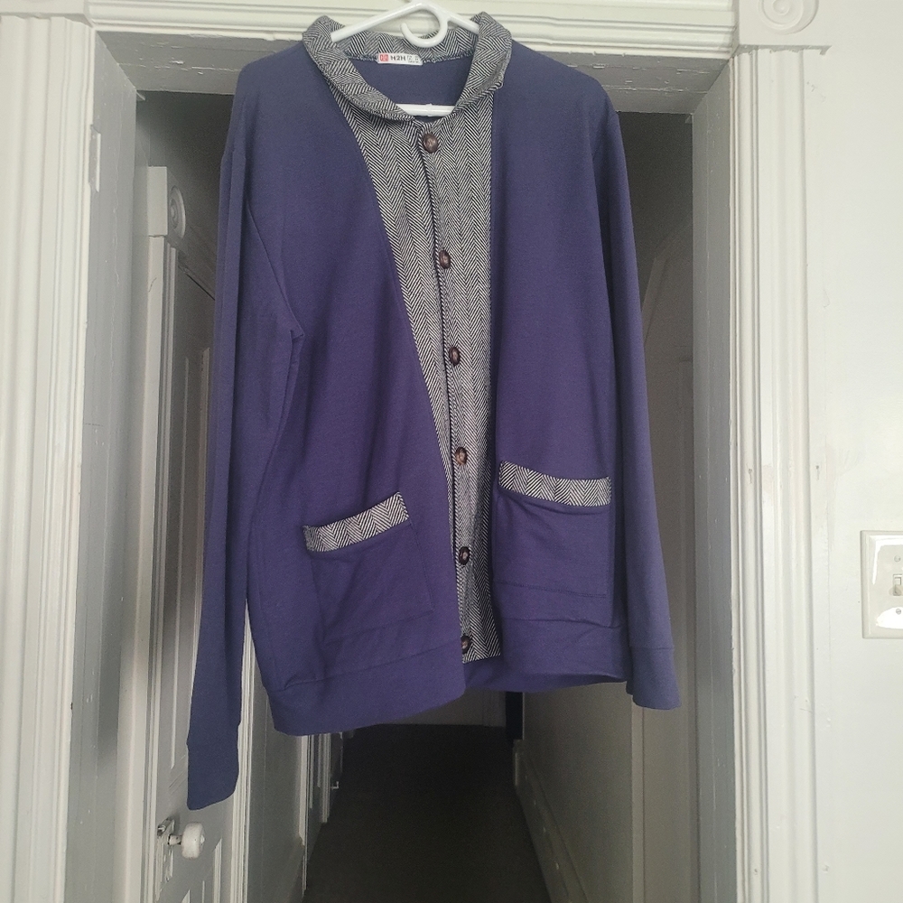 Blue with black and grey stripes cardigan